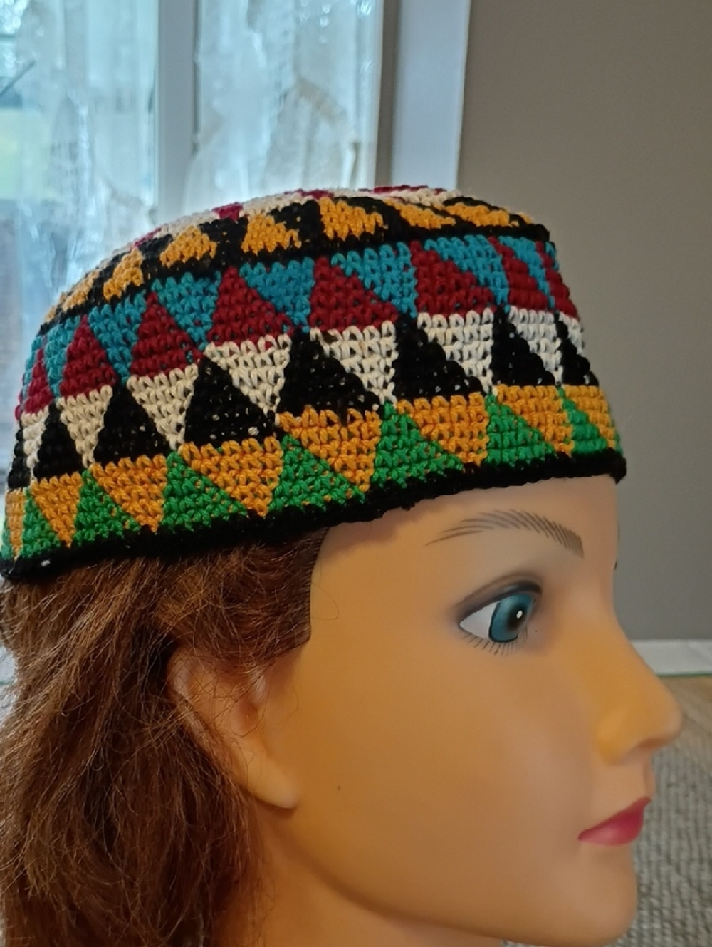 Hand-made Multicolor Geometric Beanie - Picture 2 of 8